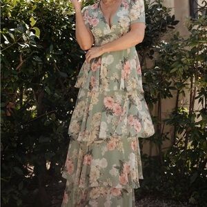 Baltic Born Montaigne Floral Green Ruffle Maxi Dress sz XL NWT